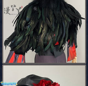 Identity V Edgar Valden Painter Multi-Colour Printing Cosplay Costume Exaggerated Feather Suit Hat Set Role-play Wig Shoe Outfit