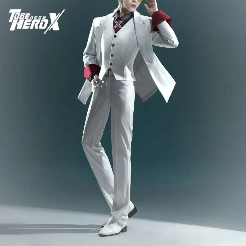 Anime To Be Hero X Cosplay Costume Hero X Uniform White Suit Orange Glasses Tie Halloween Party for Women Men Props