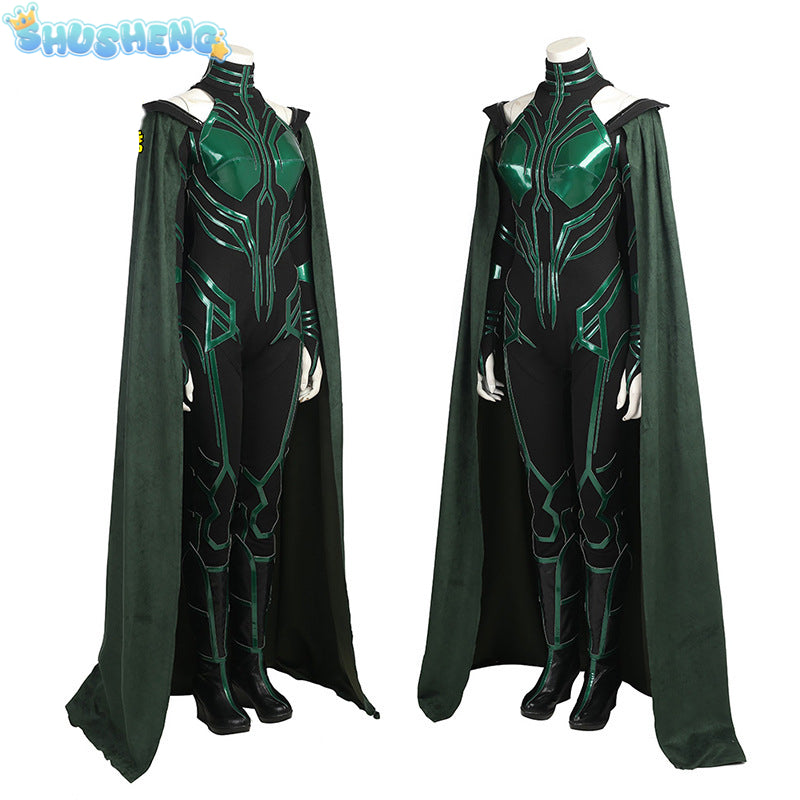 Hela Cosplay Costume Thor 3 Ragnarok Supervillain Hela Cosplay Jumpsuit Bodysuit Cloak Suit Halloween Costumes for Aldult Women