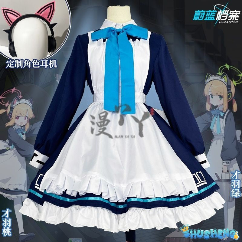 Anime Game Blue Archive Cosplay Saiba Midori Saiba Momoi Costume Maid Uniform Lolita Cat Ears Tail For Halloween Customized