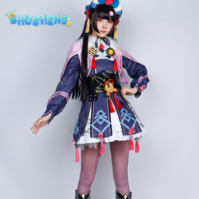 Anime Genshin Impact Yun Jin Cosplay Costume Full Set Cosplay Uniform Lolita Dress with Hat Wig Halloween Accessory Costumes