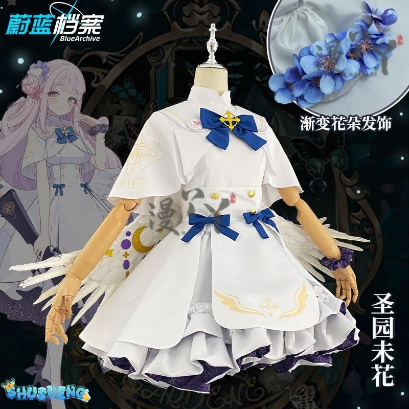 Blue Archive cosplay Misono Mika Cosplay Costumes  Princess Girl Wedding Satin Dress Shawl Headwear Suit Costume