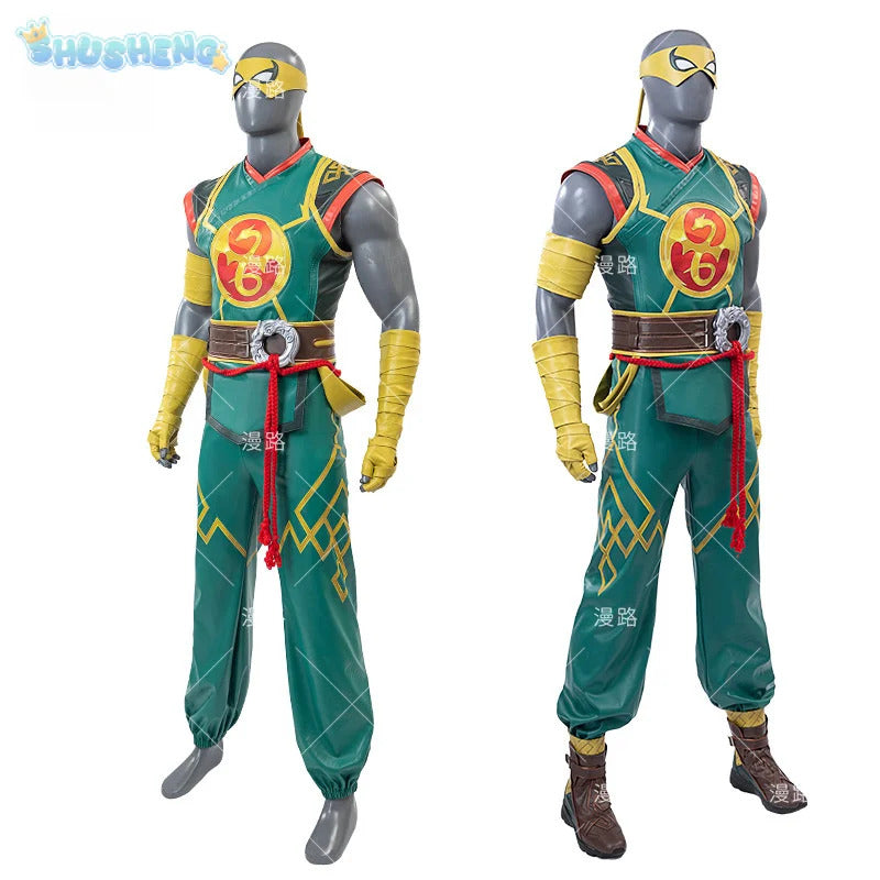 Game Iron Fist Cosplay Rivals Costume Vest gloves belt, mask shoe set Halloween party men's fantasy Iron Fist uniform XS-XXXL