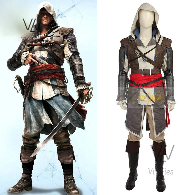 Uniform Outfits Complete Customization Suit Halloween PartyAssassins Cosplay Edward Costume Creed Black Flag Kenway  Male