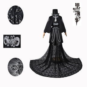 Ciel 15th Anniversary Cosplay Costume Butler Victorian-style Silk Gown Gothic Lolita Long Dress Wig Halloween