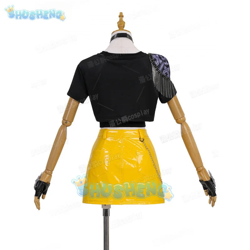 Anime KPop Demon Hunters Mira Cosplay Costume Black Gold Stage Outfit Huntrix Uniform Halloween Party Women Girls Carnival