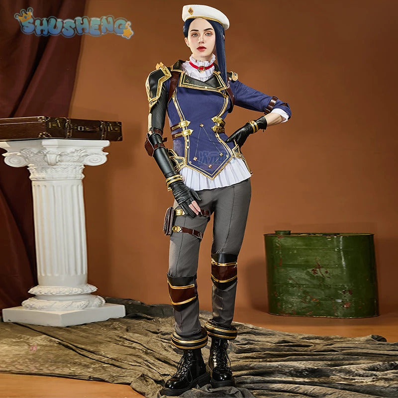 Caitlyn·Kiramman LOL Cosplay Arcane Season 2 costume Hat Shoulder Armor Gloves Leg Bag Set Party Carnival Handsome Woman Uniform
