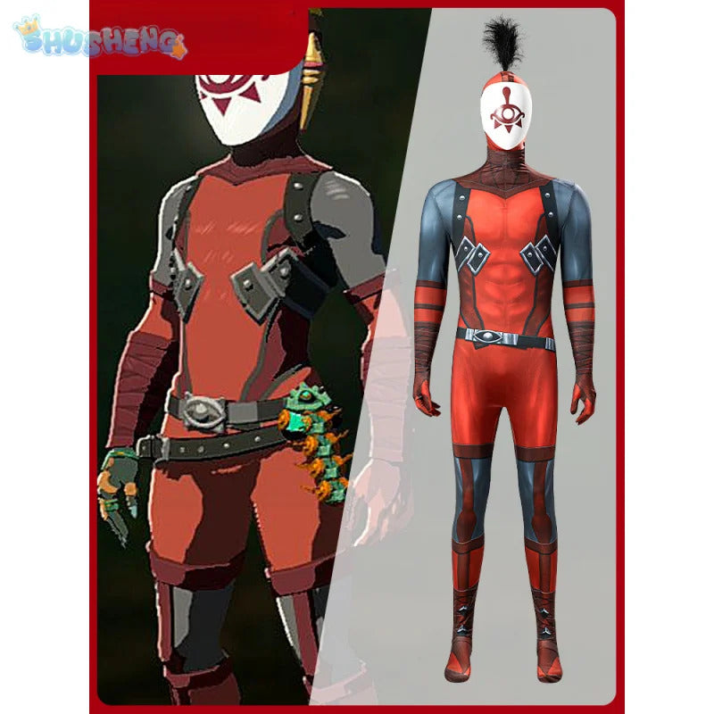 Link Yiga Clan Zelda: Tears of the Kingdom  Cosplay Costume Halloween Tight jumpsuit Uniform Men's Fantasy Mask Headset Prop Set