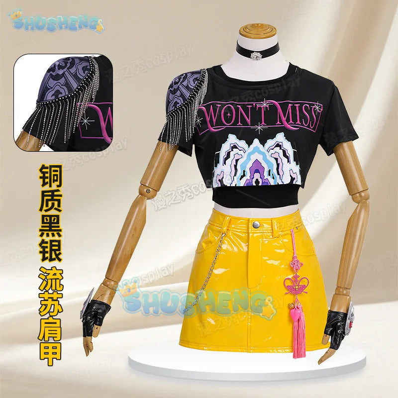 Anime KPop Demon Hunters Mira Cosplay Costume Black Gold Stage Outfit Huntrix Uniform Halloween Party Women Girls Carnival