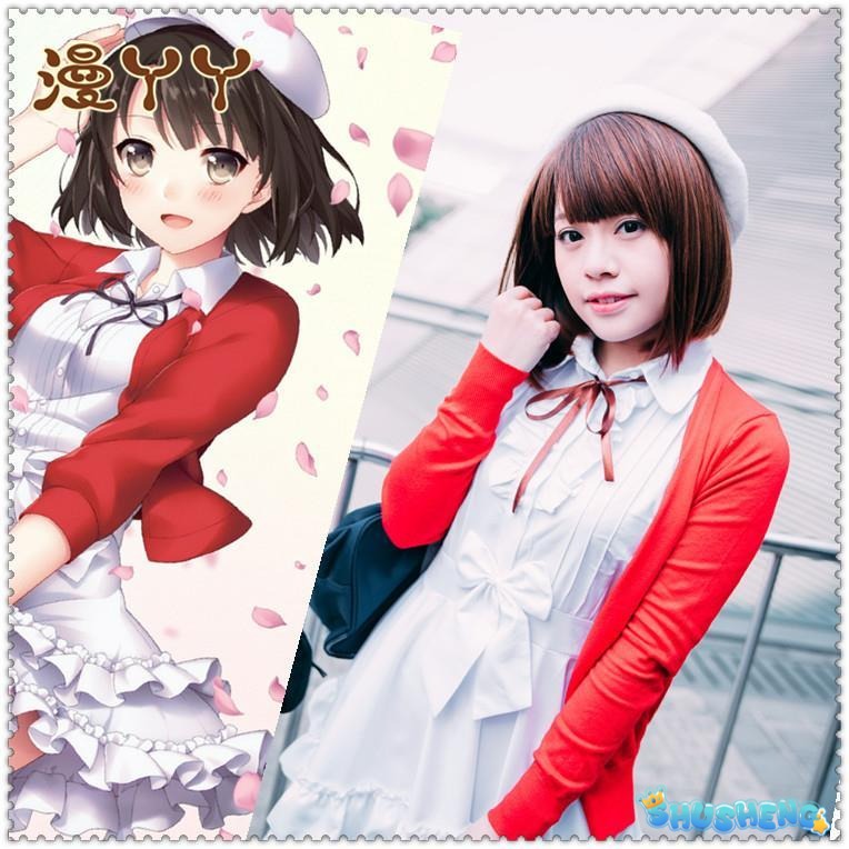 Anime Saekano: How to Raise a Boring Girlfriend Megumi Kato Cosplay Costume Girl Red Coat Shirt Skirt Set Lolita Uniform Clothes