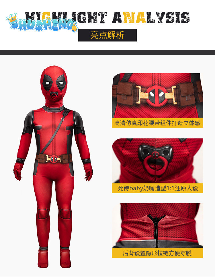 Children Superhero Deadpool Costume Halloween Cosplay Jumpsuit Boys Fantasy Movie Character Mask Holiday SetParty Game