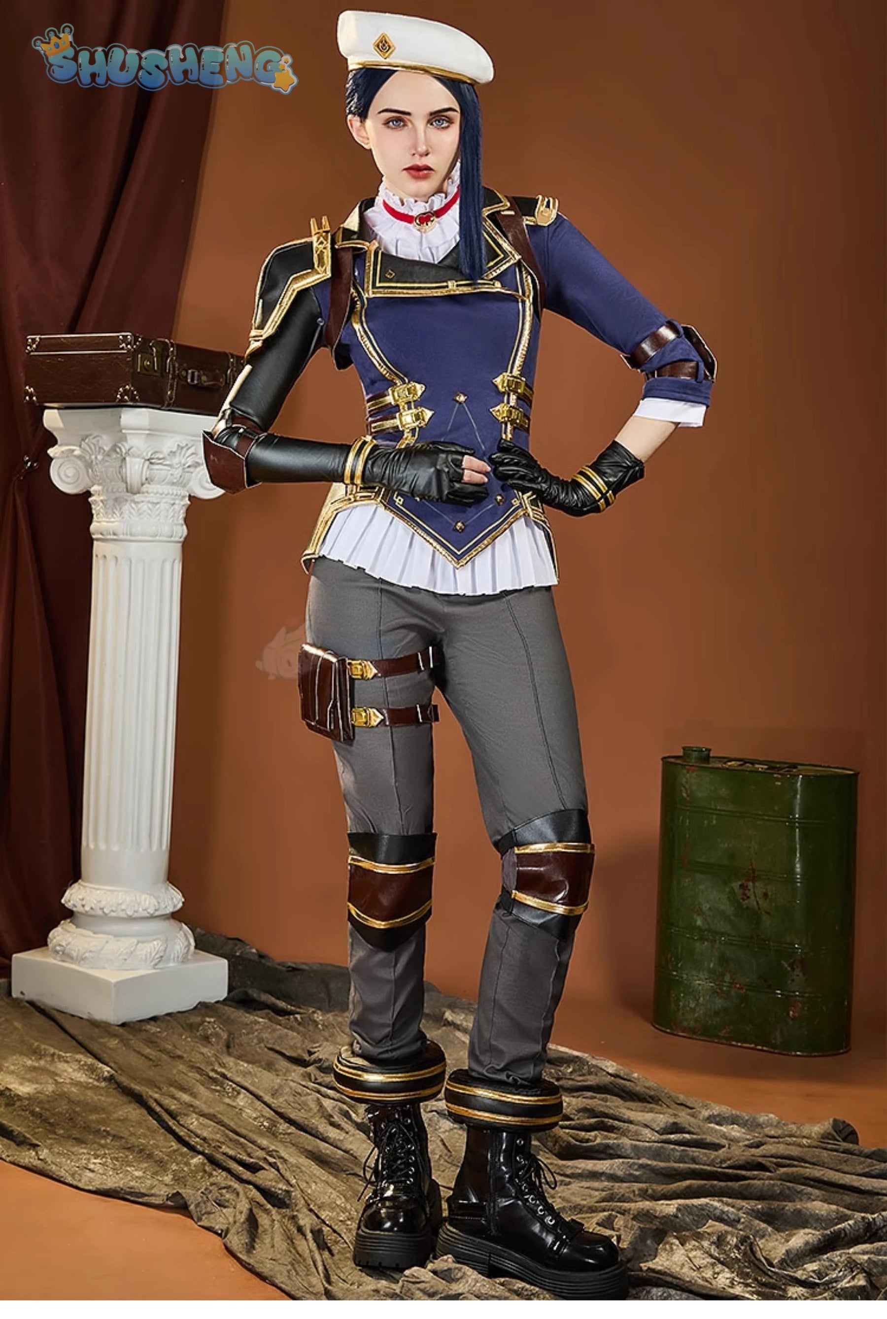 Caitlyn·Kiramman LOL Cosplay Arcane Season 2 costume Hat Shoulder Armor Gloves Leg Bag Set Party Carnival Handsome Woman Uniform