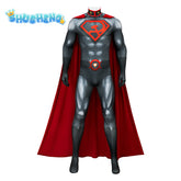 Adult Superhero Steel Man Cosplay Bodysuit Cape Set Clark Kent Printing Jumpsuit Halloween Hero Costume Red Velvet Cloak