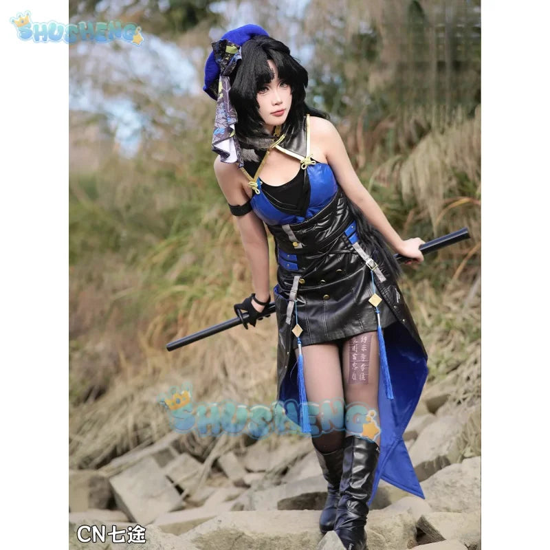 Yangyang cosplay costume wuthering waves game suit little blue hat unirom dress role play Halloween party outfit Women