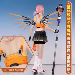 Overwatch Mercy Angela Ziegler Cosplay Linkage girl grou Costume Halloween Party Sweet Women Uniform Wig Props Accessories Set