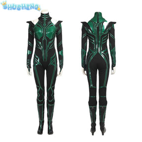 Hela Cosplay Costume Thor 3 Ragnarok Supervillain Hela Cosplay Jumpsuit Bodysuit Cloak Suit Halloween Costumes for Aldult Women