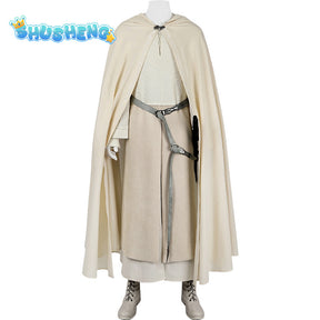 Halloweeen Gandalf Cosplay Costume Men Medieval Retro Sorcerer Uniform Suit White Hooded Cloak Suit Carnival Party Outfits