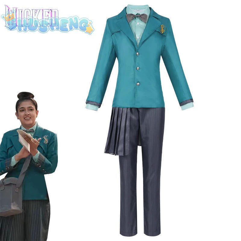 Movie Wicked Elphaba Cosplay costume Coat, shirt, apron, vest, tie, campus uniform Halloween party Elphaba Woman Man set S-XXL