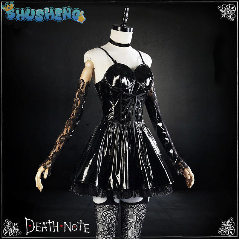 Misa Amane Death Note cosplay costumes Imitation Leather Sexy Dress Necklace Lace Sleeves Stockings Women Uniforms Anime Outfits