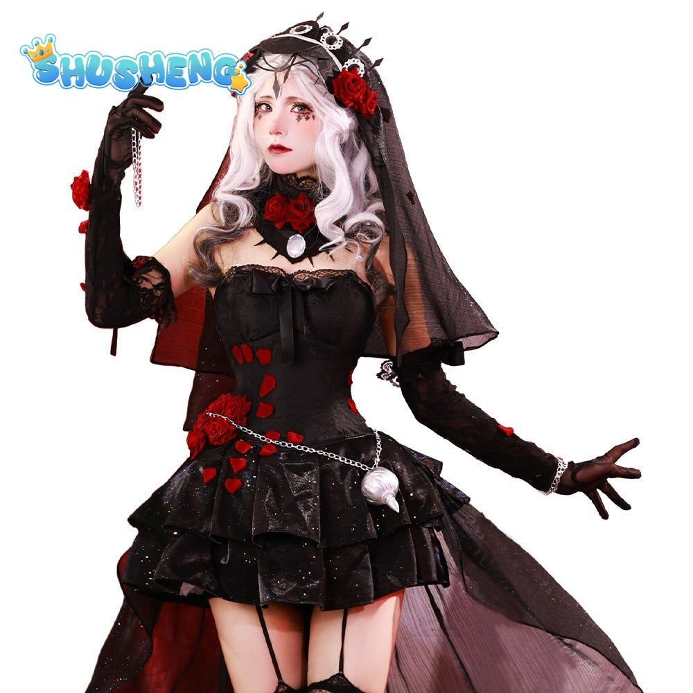 Identity V Ada Mesmer Psychologist Cosplay Night Skin Black Gothic Rose Women Lolita Dress Anime Cospaly Party Suit