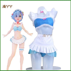 Anime Re:Life in A Different World From Zero Rem Cosplay Costume Wig Swimsuit Skirt Adult Woman Sexy Summer Sand Party Suit