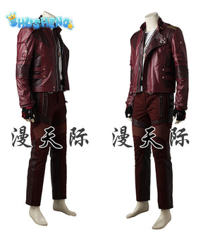 Star-Lord Costume Cosplay Movie Star-Lord Red Leather Jacket Pants Set Halloween Costume Man