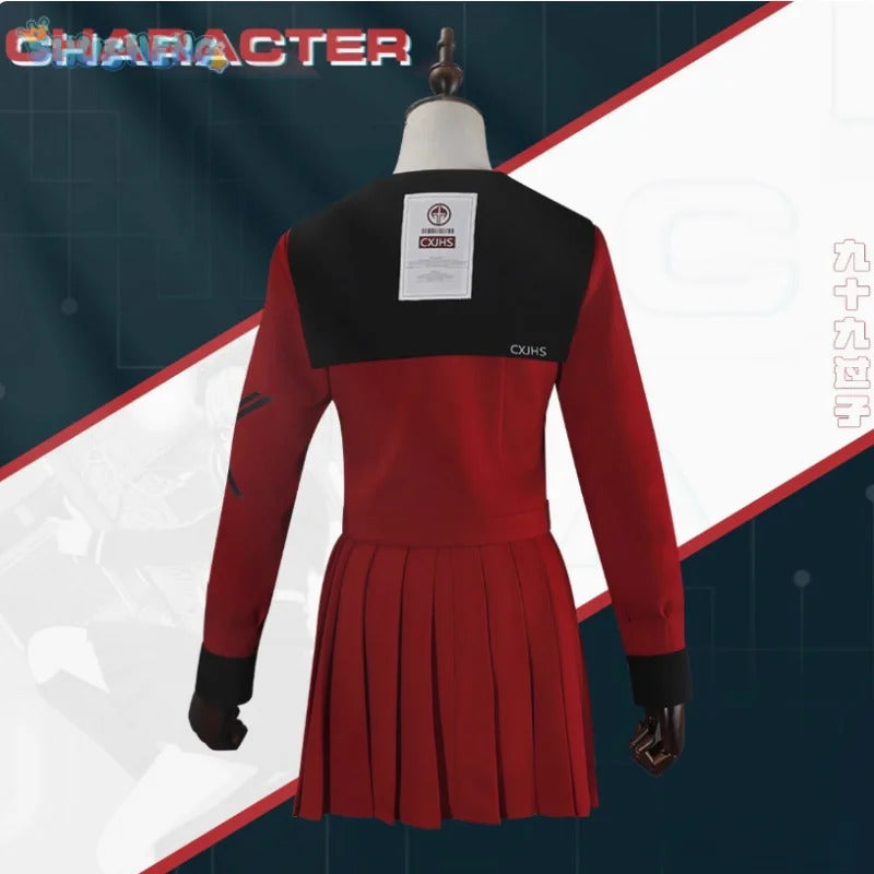 The Hundred Line -Last Defense Academy- Cosplay Tsukumo Kako Costume Red JK Dress Coat Tie Headwear Halloween Men Women Uniform