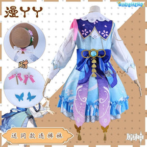 Genshin Impact Kamisato Ayaka New Skin Cosplay Costume Ayaka New Outfits Springbloom Missive Dress Hat Fan Ayaka Dress