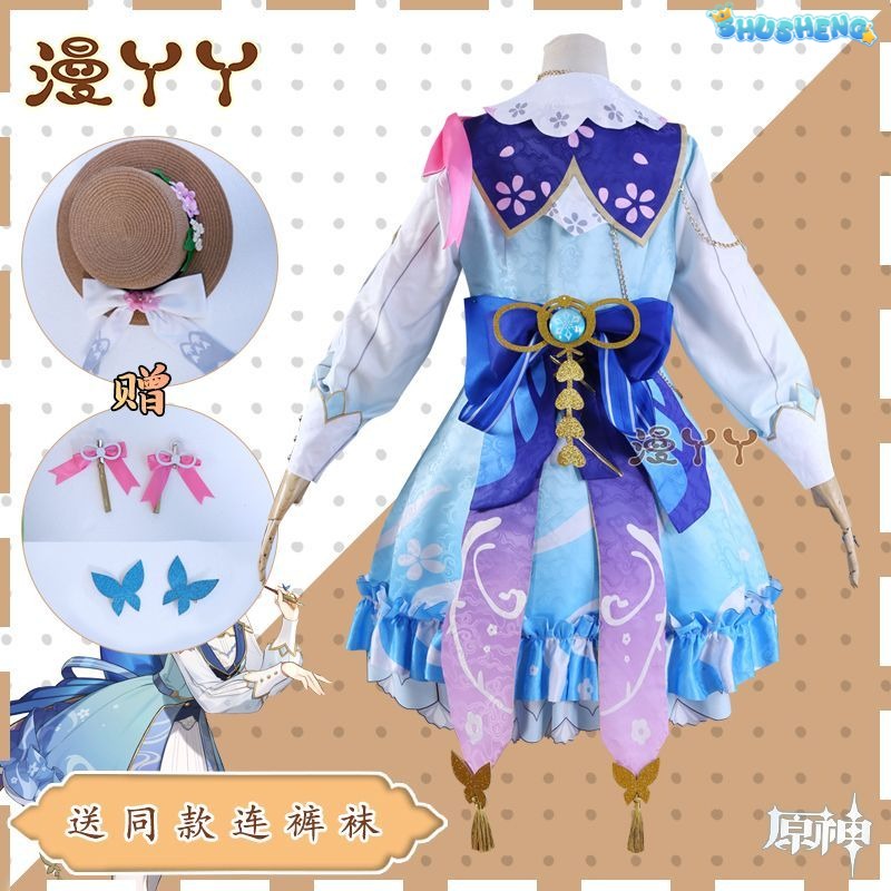 Genshin Impact Kamisato Ayaka New Skin Cosplay Costume Ayaka New Outfits Springbloom Missive Dress Hat Fan Ayaka Dress