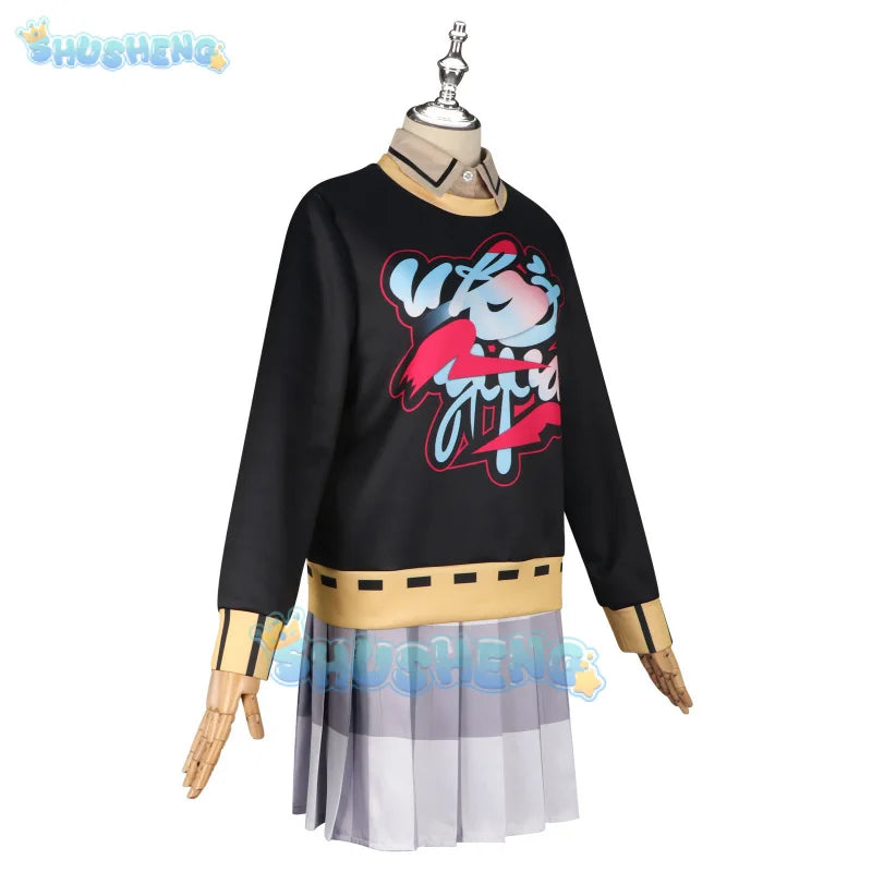 Game Persona 5: The Phantom X Motoha Arai Cosplay Costume Hoodies Plaid Skirt Leisure Time Uniform Wig Woman Sexy Party Suit