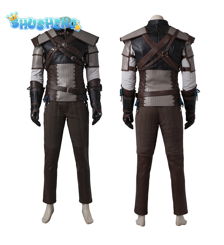 Game Witcher 3 Cosplay Costume Wild Hunt Geralt of Rivia Adult Man Hero Suit Leather Jacket Coat Halloween