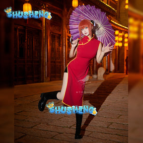 Gintama Soul Kagura Cosplay Costume Women Men Japanese Anime Kagura Chinese Dress Cosplay Kungfu Wear Cheongsam Outfits