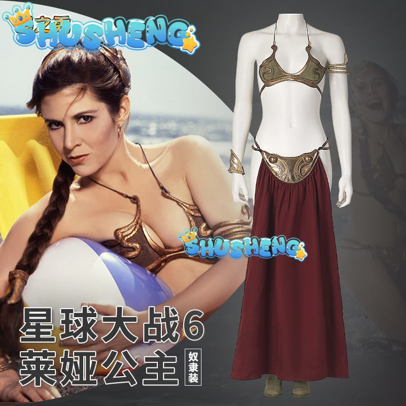 Princess Leia Cosplay Fantasy Sexy Slave Dress Movie Space Battle Costume Disguise Bikini Set Adult Women Girls Roleplay Outfit