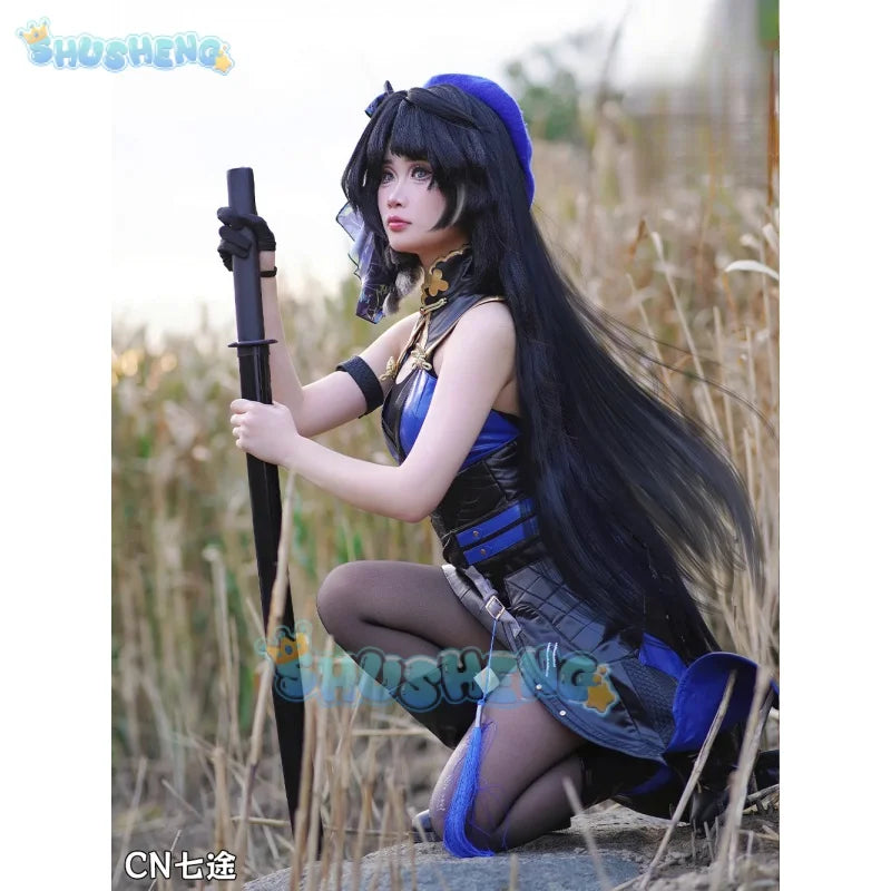 Yangyang cosplay costume wuthering waves game suit little blue hat unirom dress role play Halloween party outfit Women