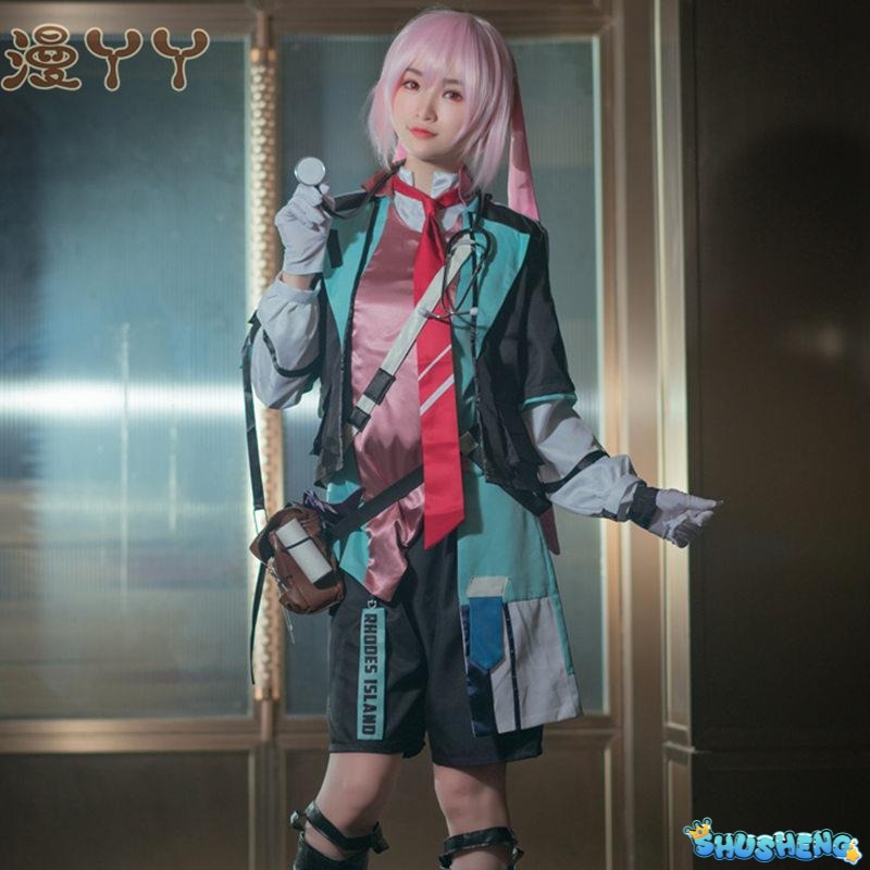 Game Arknights Ansel Cosplay Costume Rhode Island Medical Treatment Doctor Uniform Wig Shoes For Women Men Halloween Cos