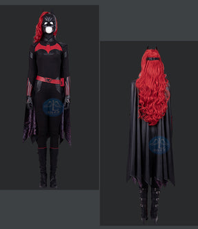 Female Bat Cosplay Costumes Kate Kane Roleplay Jumpsuit Superhero Black Leather Bodysuit Cloak Halloween Outfits