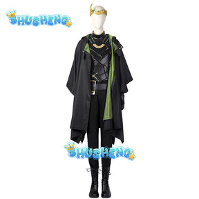 Loki Season 1 Cosplay  Loki Costume  Cloak Vest Horns Crown Outfits for Halloween Carnival Game Party full set