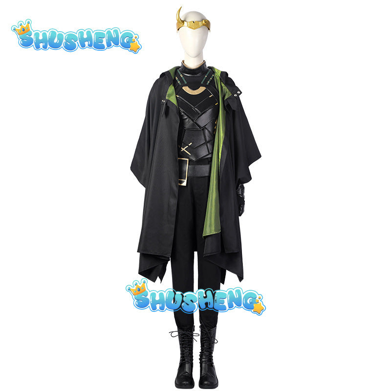 Loki Season 1 Cosplay  Loki Costume  Cloak Vest Horns Crown Outfits for Halloween Carnival Game Party full set