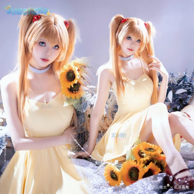 Asuka Langley Soryu Anime EVA Cosplay Costume Halloween Carnival Yellow Summer Sweet Dress Adult Women's New Uniform S-XL