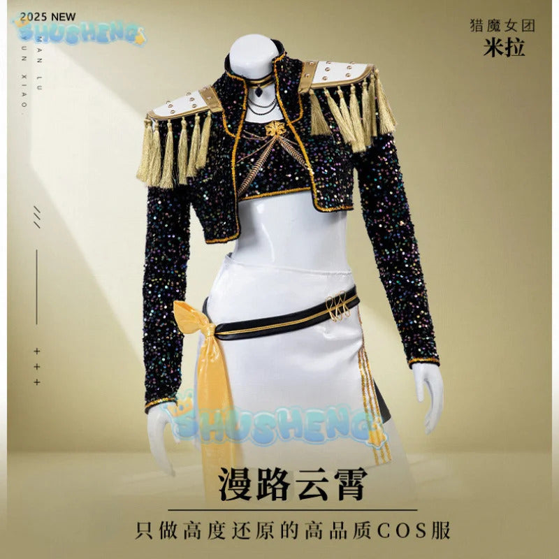 Anime KPop Demon Hunters Mira Cosplay Costume Black Gold Stage Outfit Huntrix Uniform Halloween Party Women Girls Carnival