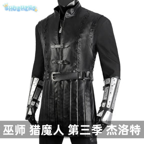 Geralt Witcher 3 Wild Hunt Cosplay Geralt Costume Men Handsome Black Leather Coat Belt Gloves Party Halloween Uniform Full Set