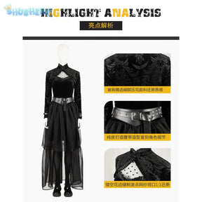 Lisa Cosplay Frankenstein Neighbor Woman Costume Halloween Carnival Gothic Sexy Women's Black Dress Coat Accessory uniform Set