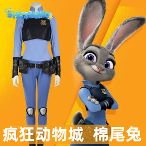 New Zootopia Judy Bunny Costume Cosplay Headband Dress Halloween Party Clothes Disguise Cartoon Zoo Roleplay Fantasia Outfits