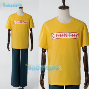 Taro Sakamoto Cosplay Anime Costume Sakamoto Days Lu Shaotang Yellow Pants Apron Glasses Halloween Party Women Men T-Shirt