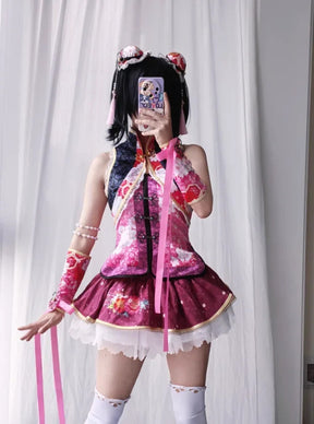 Anime LoveLive! Nico Yazawa Cosplay Nico Costume Women Chinese cheongsam vest bracelet headband socks set Halloween sweet dress