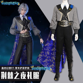 Sephiroth FF14 Game Final Fantasy Cosplay Blue Rose Thorn Night Costume Shoes Accessories props jackets Halloween Party Uniform