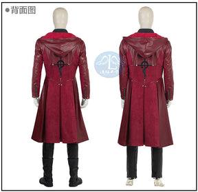 Anime Edward Elric Fullmetal Alchemist Cosplay Costume Wig Red PU Hooded Windbreaker Coat Combats Man Carnival Party Suit