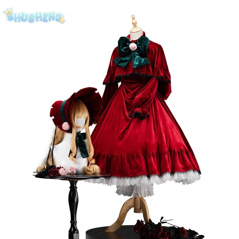 Rozen Maiden Shinku Cosplay Pure Rubin Costume Cloak accessories Props Halloween carnival gorgeous red oversized dress set