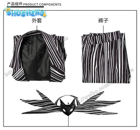 Scary Horror Jack Skellington Cosplay Costume Christmas Jack Uniform Clothes Striped Men Suit Halloween Costumes