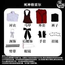 Black Butler Grell Sutcliff Michaelis Cosplay Costume Uniforms Anime Cosplay Halloween Party Unisex Fancy Red Suit Glasses